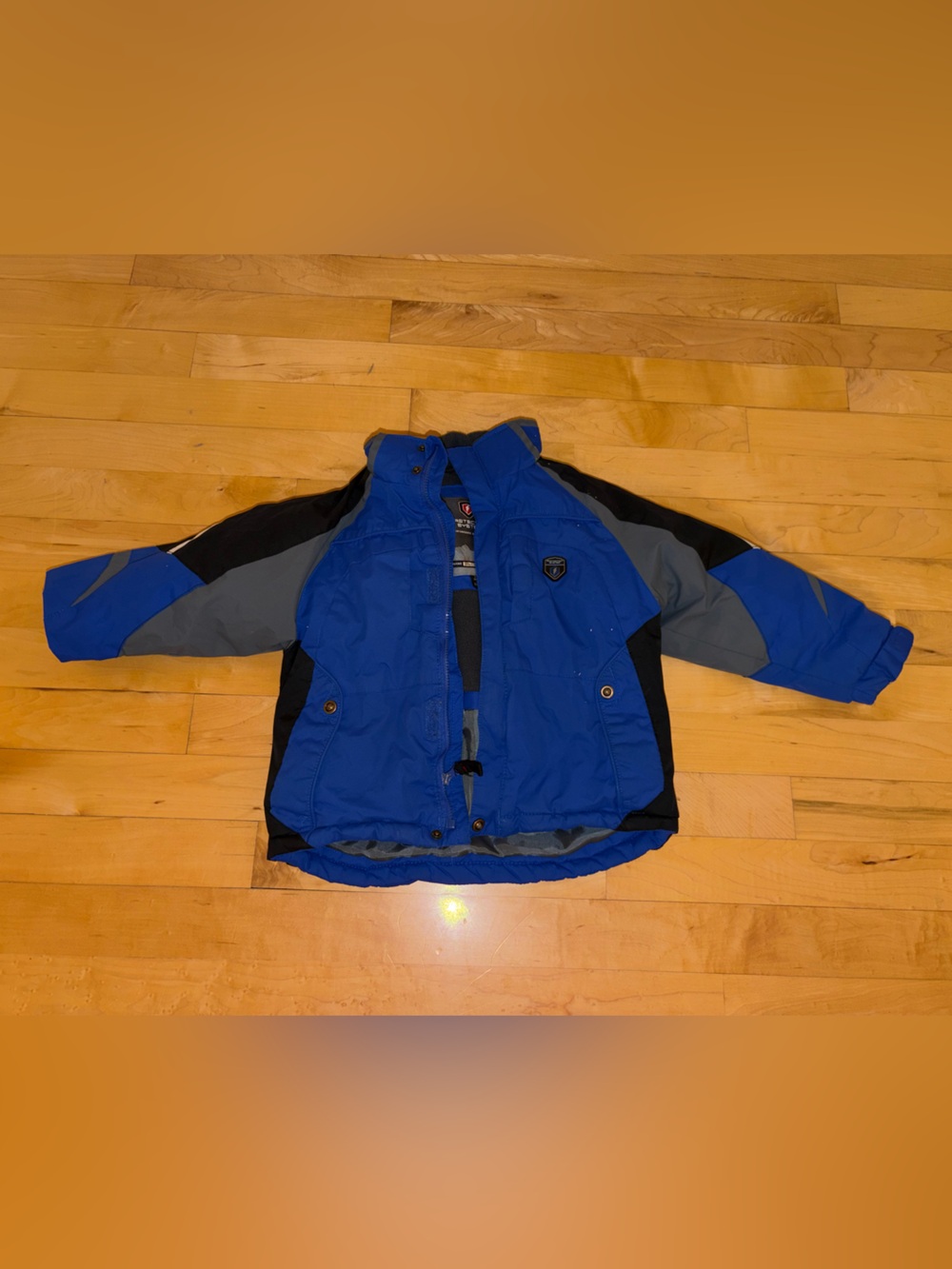Kids Blue and Gray Puffer Jacket Ski Winter Coat Y2K Vintage SIZE 24 MTHS 2T